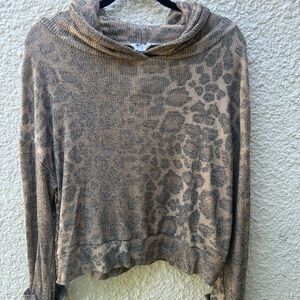 LNA Brown Cowl Neck Sweater with Plush Texture